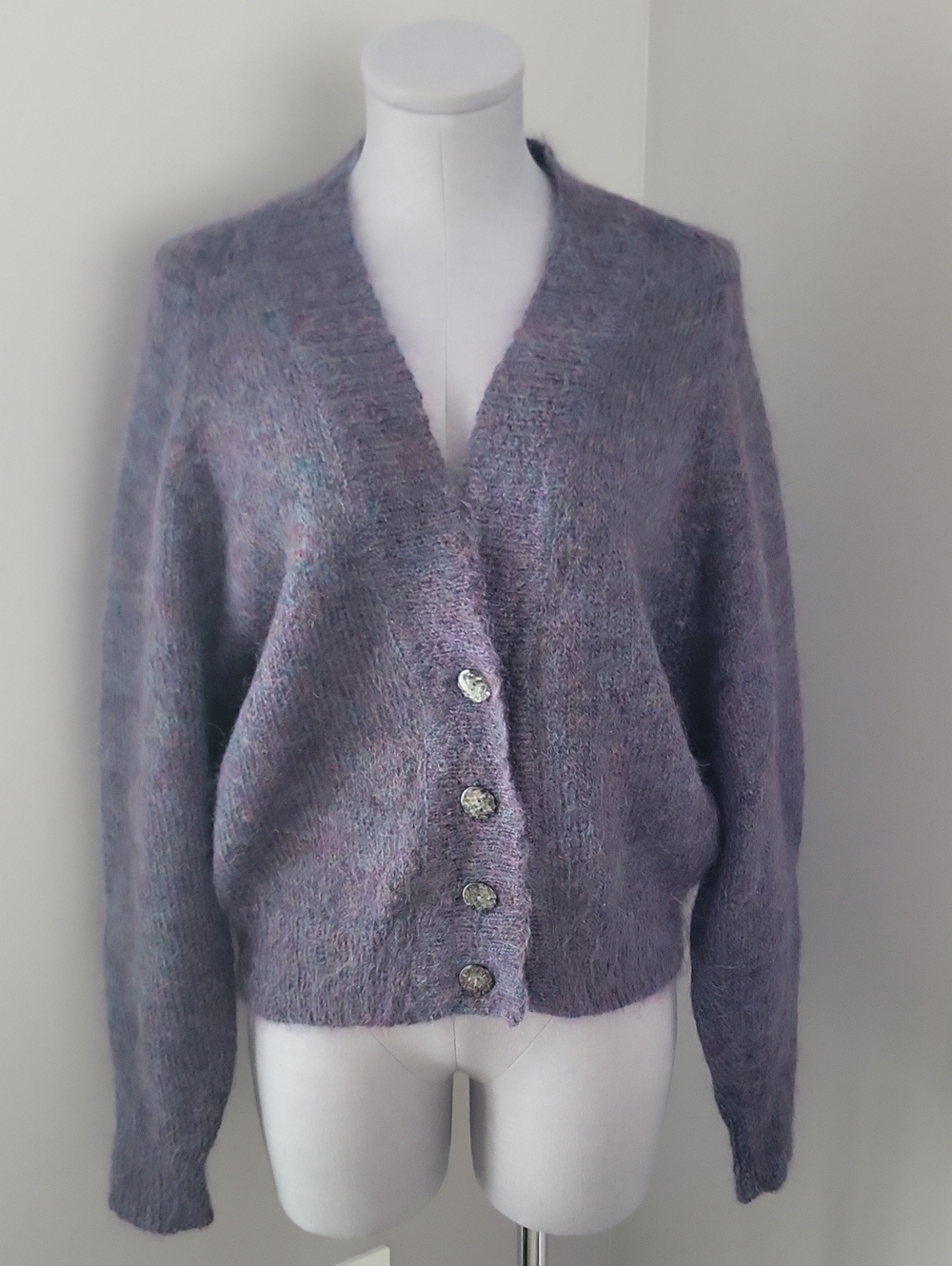 Vintage Late 1980s–Early 1990s Jeanne Pierre 72% Mohair Cardigan, Size L
